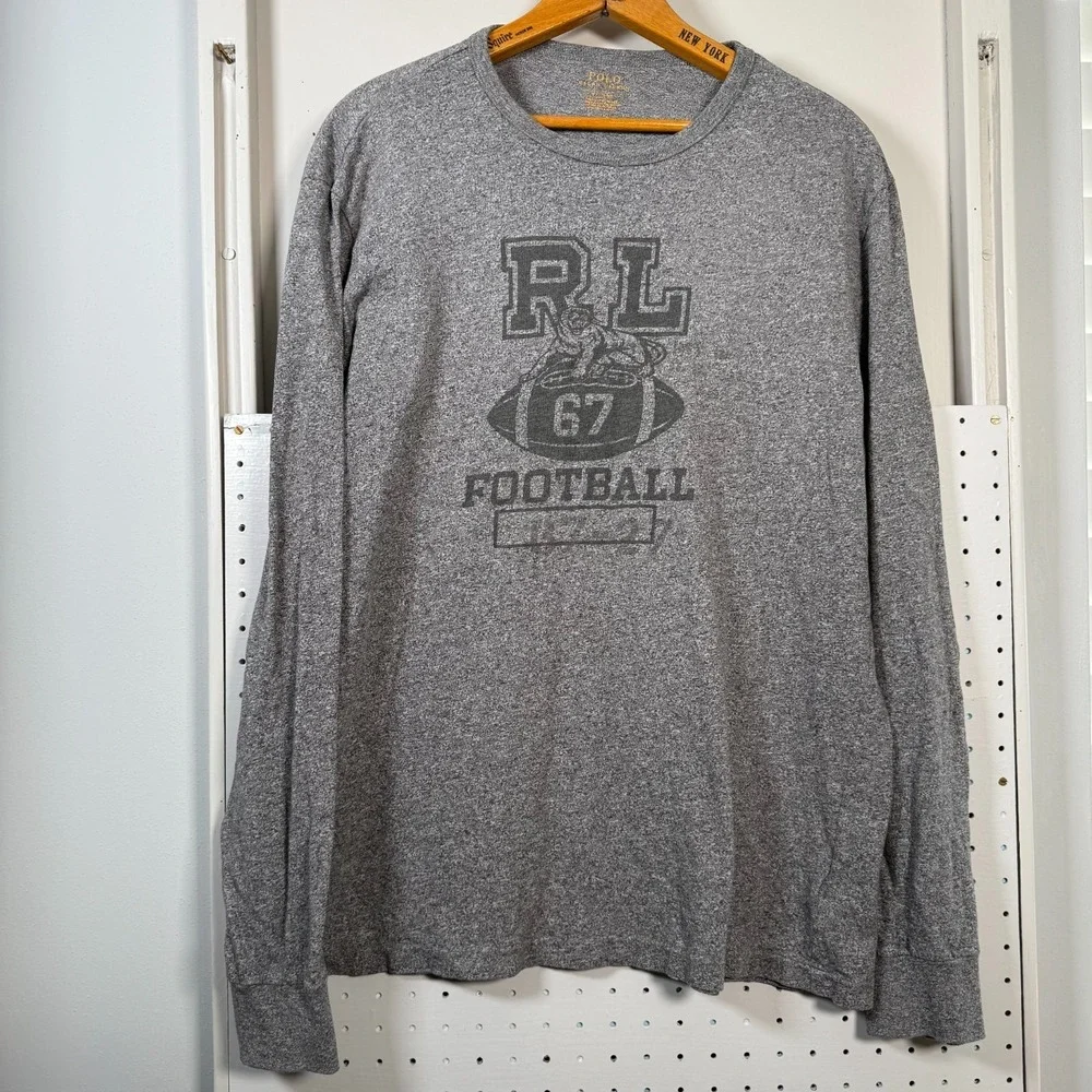 Polo Ralph lauren Football Shirt‎ Men's Medium Gray Crew Neck Graphic Print